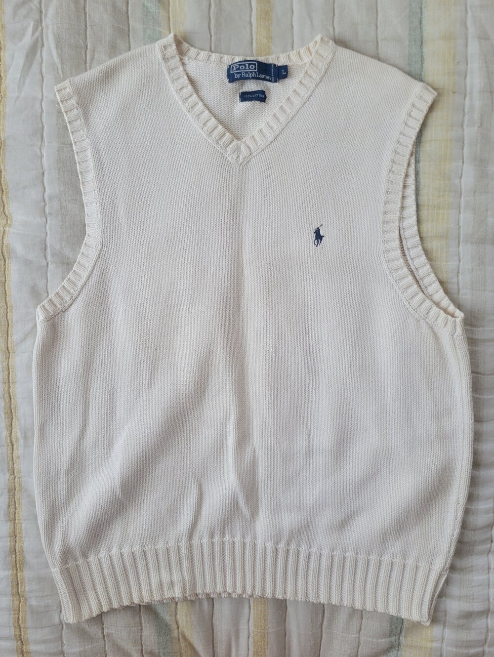 Polo Ralph Lauren Ivory White Vest Knitted Cotton Size Large
